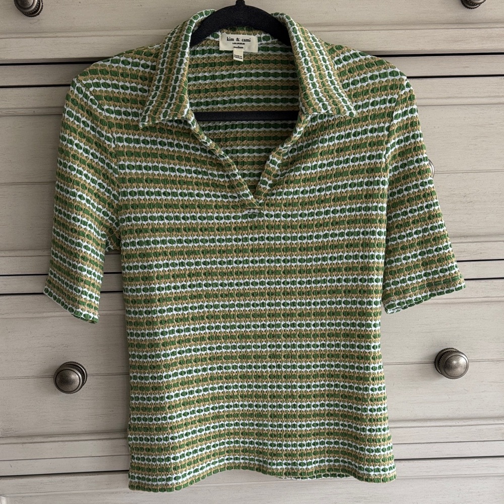 Kim & Cami Green and White Striped Top